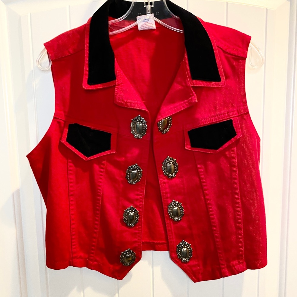 Red Denim Vest with Conchos Sz M